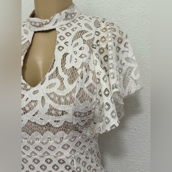 Crystal Doll White Sheath Mini Dress with Ruffled Cut Outs - Picture 6 of 10